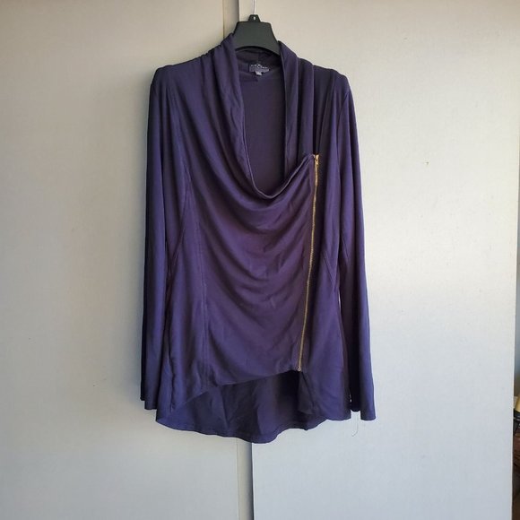 Market & Spruce Drape Asymmetrical Top Deep Blue Side Zipper Womens Size M - Picture 2 of 7
